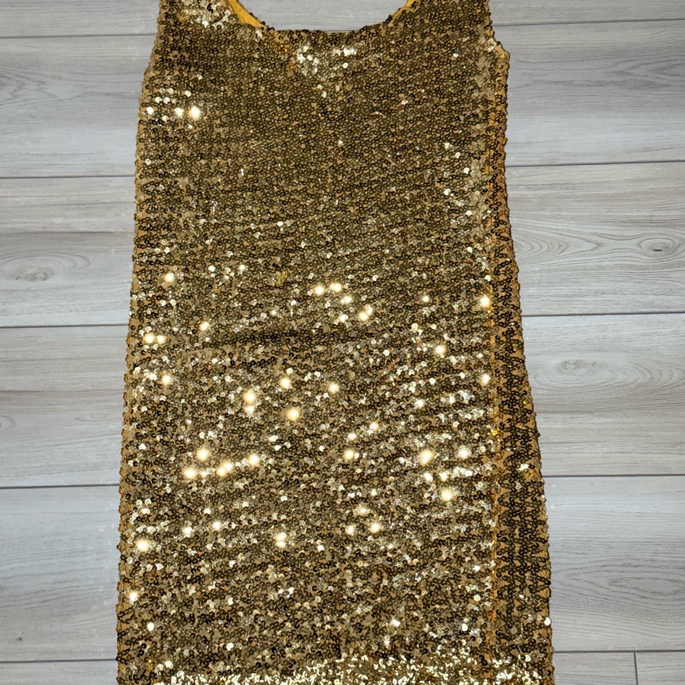 Gold Sequin Stretch Mini Party Dress MPC Vintage Large - Picture 7 of 8